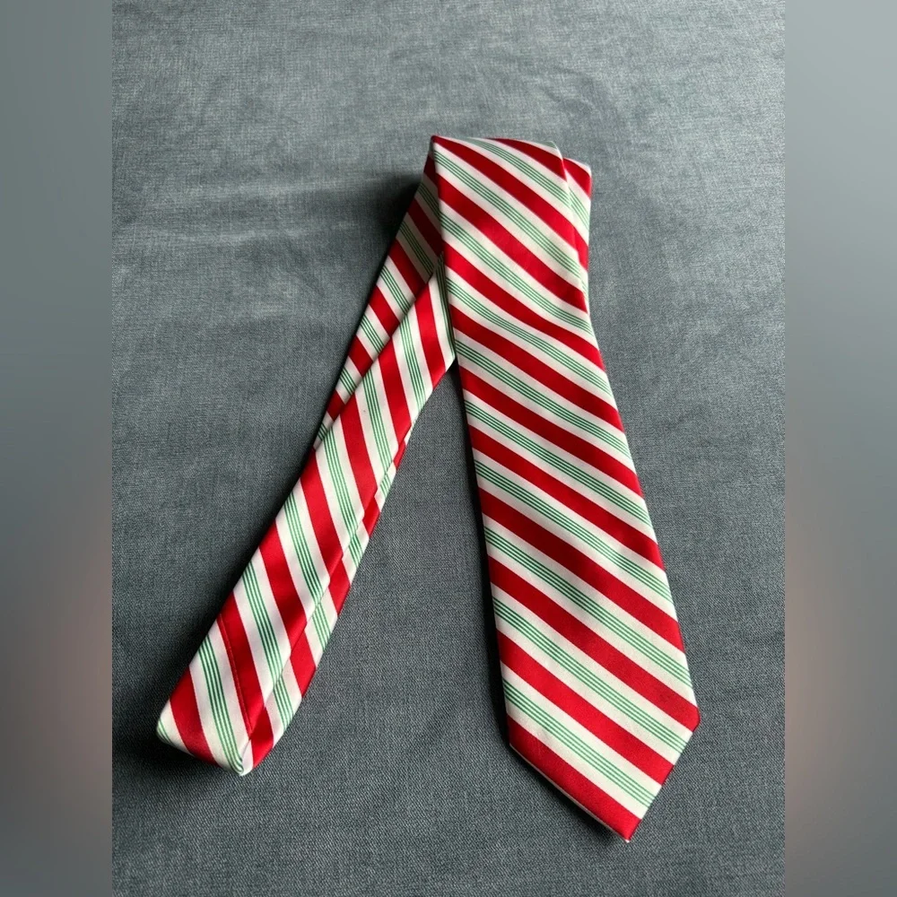 Holidays Christmas Holiday Neck Tie Red Green White Striped Adjustable Festive